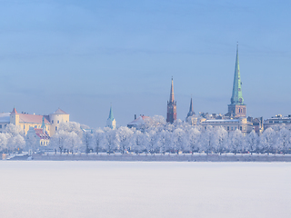 Image showing Winter skyline of Latvian capital Riga Old town