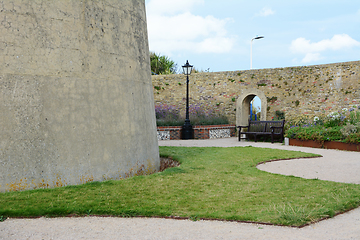 Image showing Stone arch in garden wall around historic Wish Tower, Eastbourne
