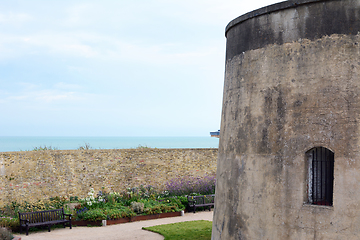 Image showing Wish Tower and pretty walled flower gardens in Eastbourne, East 