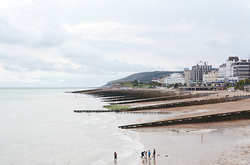 Image showing View of Eastbourne beach in East Sussex, from the pier to Redoub