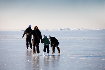 Image showing Family ice skating