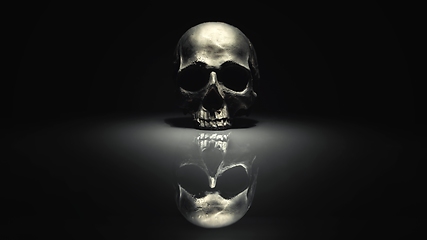 Image showing Spooky dark black skull aginast dark background