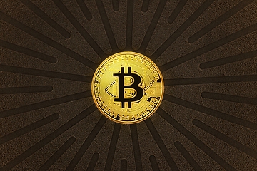 Image showing Physical shiny bitcoin agains dark background