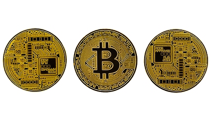 Image showing Physical bitcoins against isolated white background macro photo
