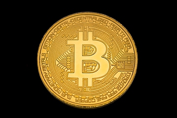 Image showing Physical bitcoins against dark isolated background macro photo