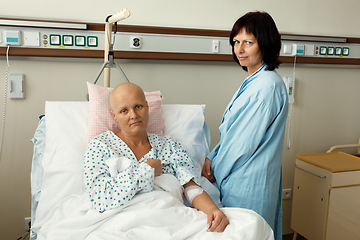 Image showing woman patient with cancer in hospital with friend