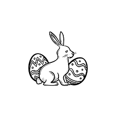 Image showing Easter bunny and eggs head hand drawn outline doodle icon.