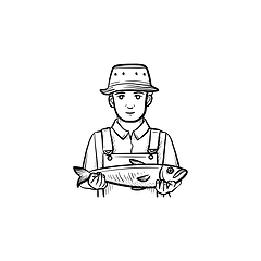 Image showing Fisherman hand drawn sketch icon.