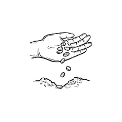 Image showing Hand planting seeds hand drawn sketch icon.