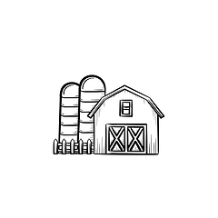 Image showing Farm shed hand drawn sketch icon.