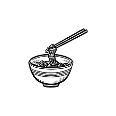 Image showing Bowl of noodles hand drawn sketch icon.