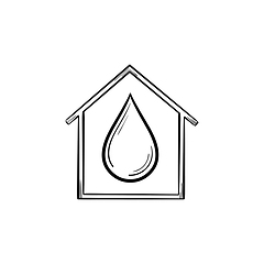 Image showing House with water drop hand drawn icon.