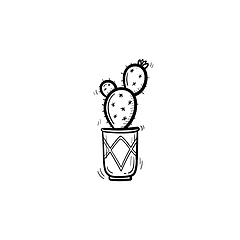 Image showing Cactus in a pot hand drawn sketch icon.