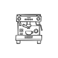 Image showing Coffee maker with cup hand drawn sketch icon.
