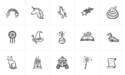 Image showing Magic and fairytale theme sketch icon set.