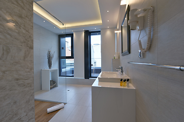 Image showing minimalistic bathrom in modern hotel