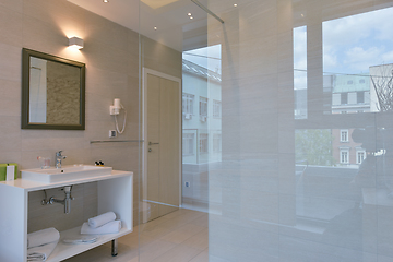 Image showing minimalistic bathrom in modern hotel