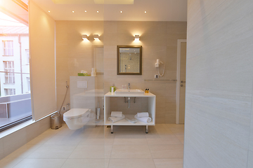 Image showing minimalistic bathrom in modern hotel