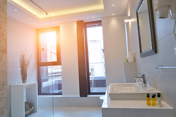 Image showing minimalistic bathrom in modern hotel