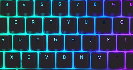 Image showing illuminated mechanical keyboard closeup photo