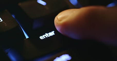 Image showing illuminated mechanical keyboard closeup photo