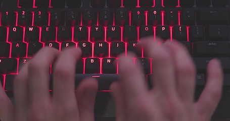 Image showing illuminated mechanical keyboard closeup photo