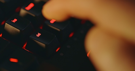 Image showing illuminated mechanical keyboard closeup photo