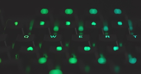 Image showing illuminated mechanical keyboard closeup photo