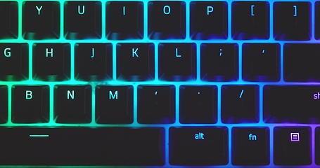 Image showing illuminated mechanical keyboard closeup photo