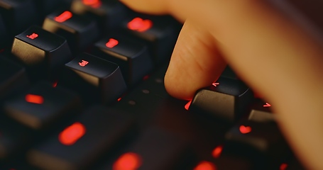 Image showing illuminated mechanical keyboard closeup photo