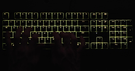 Image showing illuminated mechanical keyboard closeup photo