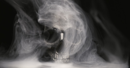 Image showing Black skull in the darkness with smoke and fog