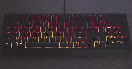 Image showing illuminated mechanical keyboard closeup photo