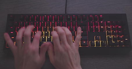 Image showing illuminated mechanical keyboard closeup photo