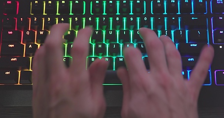 Image showing illuminated mechanical keyboard closeup photo