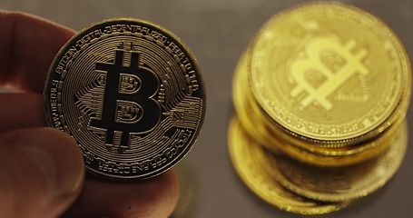 Image showing Physical bitcoin closeup photo