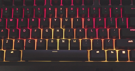 Image showing illuminated mechanical keyboard closeup photo