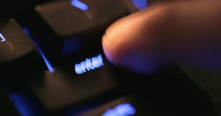 Image showing illuminated mechanical keyboard closeup photo