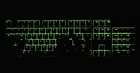 Image showing illuminated mechanical keyboard closeup photo