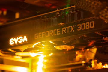 Image showing BUDAPEST, HUNGARY - CIRCA 2021: EVGA gForce RTX 3080 graphics card, which features Ampere architecture and raytracing technology