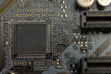 Image showing Closeup of computer board with conductors