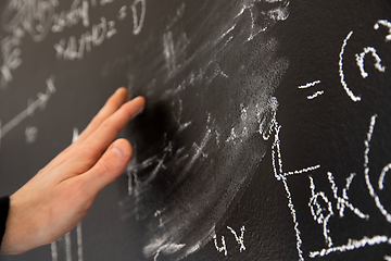 Image showing Mathematical formulas on dark black chalk board