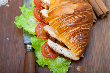 Image showing savory croissant brioche bread with chicken breast 