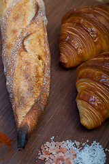 Image showing French fresh croissants and artisan baguette tradition