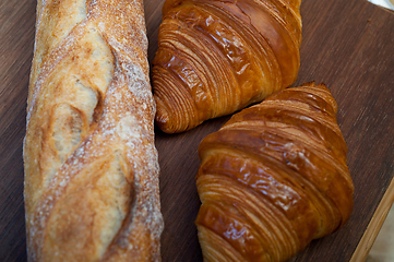 Image showing French fresh croissants and artisan baguette tradition