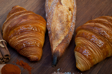 Image showing French fresh croissants and artisan baguette tradition