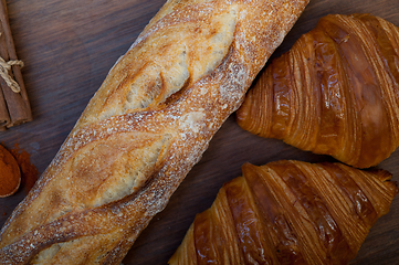 Image showing French fresh croissants and artisan baguette tradition