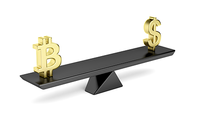 Image showing Bitcoin and US dollar on seesaw