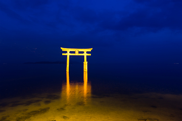 Image showing Shirahige Shrine with sunset