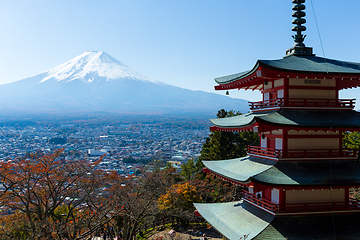 Image showing Mt. Fuji with Chureito Pagoda in autumn
